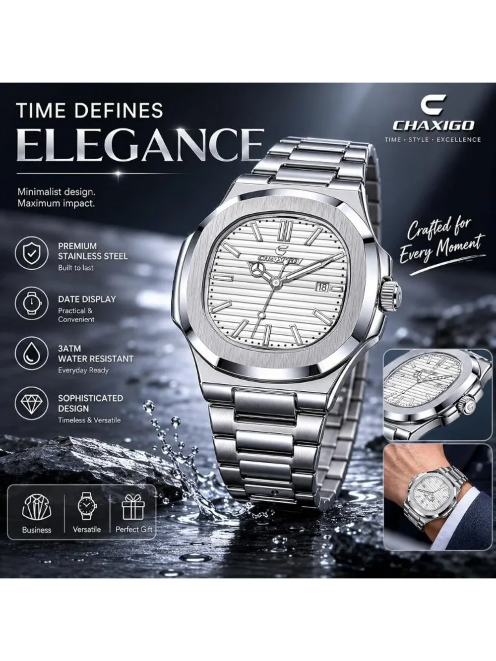 Men's Silver Alloy Material Waterproof Quartz Sports Sports Wrist Watches
